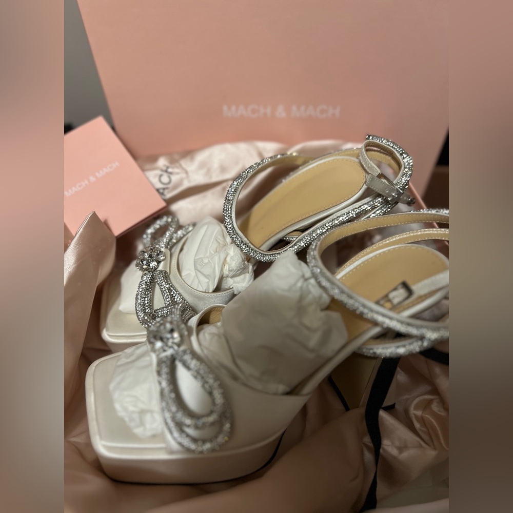 MACH & MACH Silver and White Crystal Heels